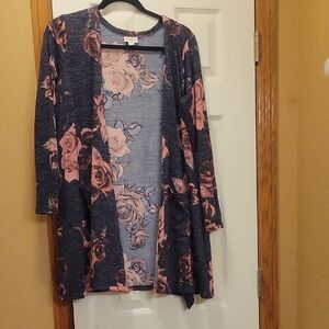 LuLaRoe Navy and Pink Floral Cardigan
